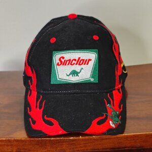 Sinclair Hat Cap Strap Back Black Red Dino Flame Racing Mens